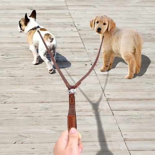 2 Ways Dog Leash Double Two Pet Leather Leads
