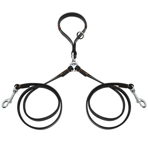2 Ways Dog Leash Double Two Pet Leather Leads