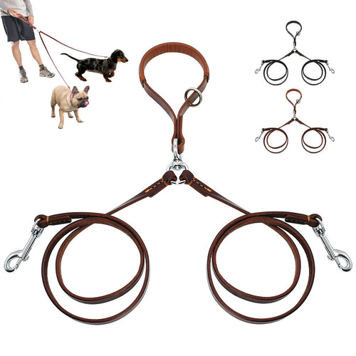 2 Ways Dog Leash Double Two Pet Leather Leads